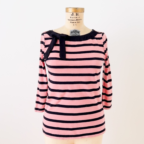 Feminine Black and Pink Striped Loft Bow Top Size Small Coquette Girly - Picture 4 of 11